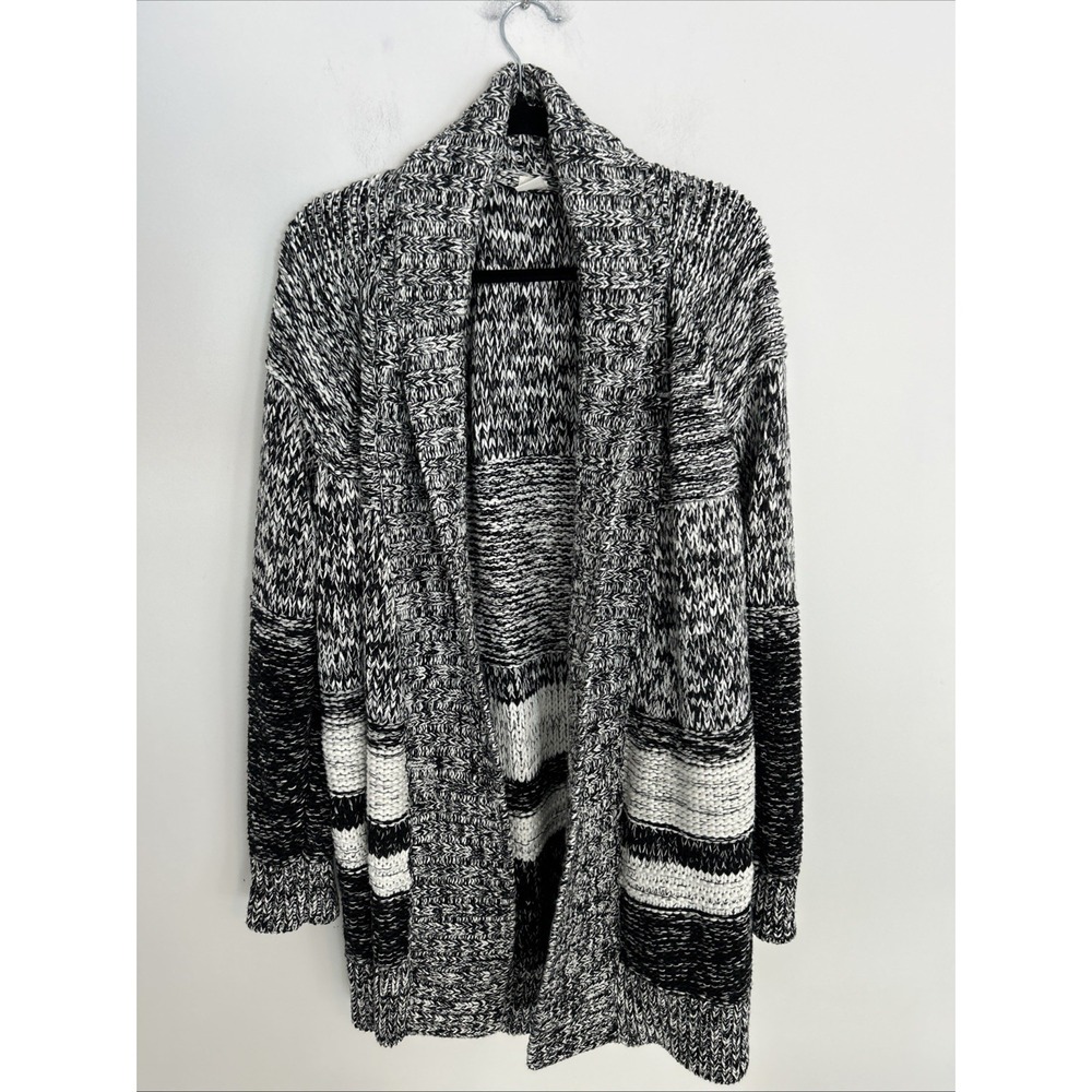 Gap Women's XL Black White Textured Long Sleeve Knit Cozy Shawl Cardigan Sweater